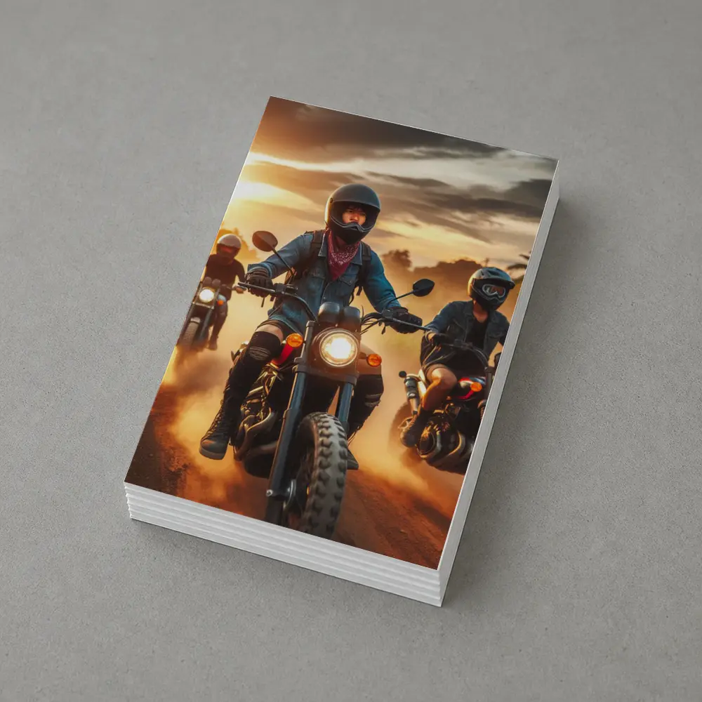 Women Riders Motorcycles Dusty Sunset Road – Postcards