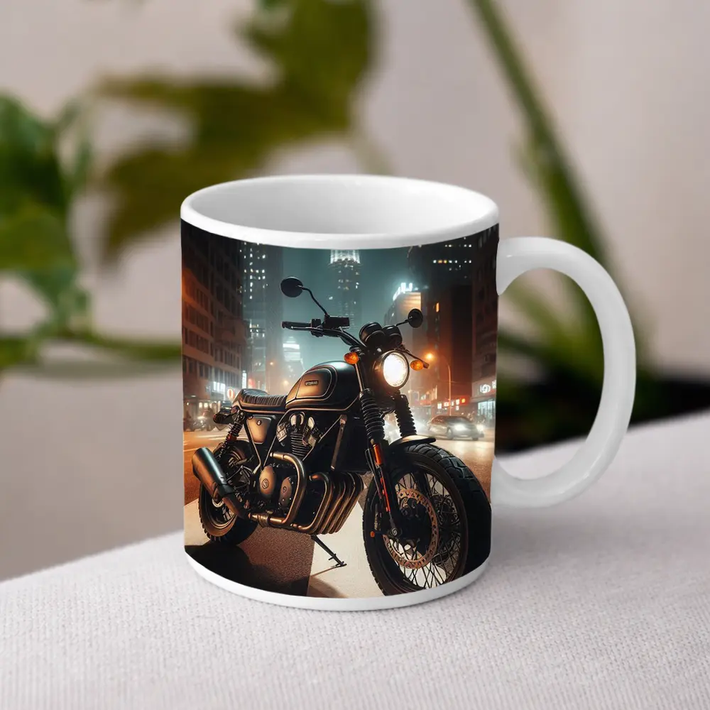 Dark Cafe Racer Motorcycle City Night Street – Mugs