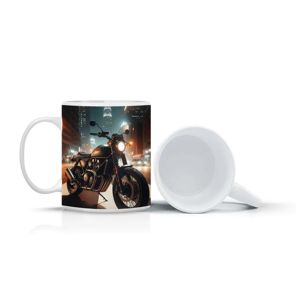 Dark Cafe Racer Motorcycle City Night Street – Mugs