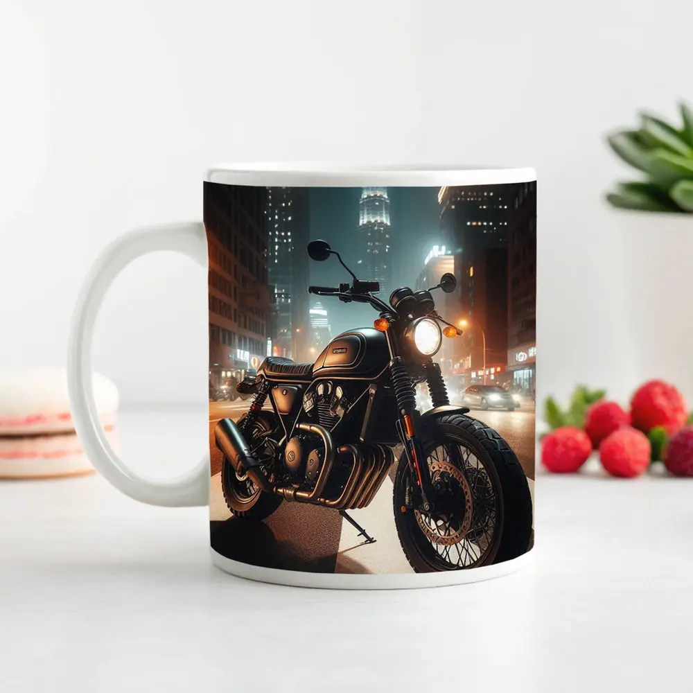 Dark Cafe Racer Motorcycle City Night Street – Mugs