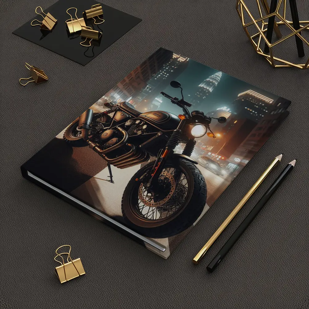 Dark Cafe Racer Motorcycle City Night Street – Notebooks