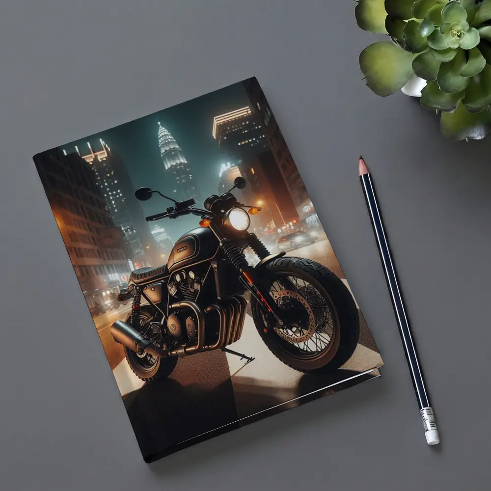 Dark Cafe Racer Motorcycle City Night Street – Notebooks