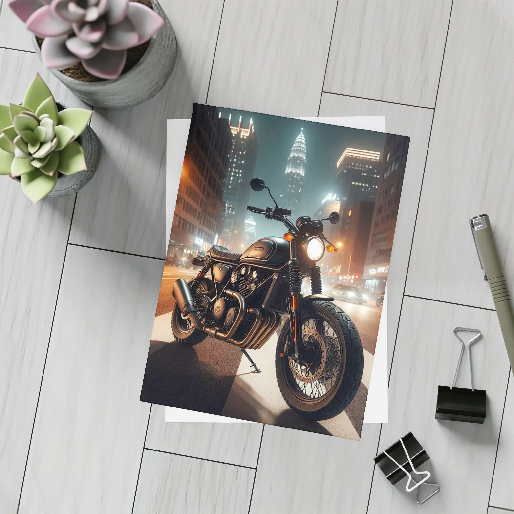 Dark Cafe Racer Motorcycle City Night Street – Postcards