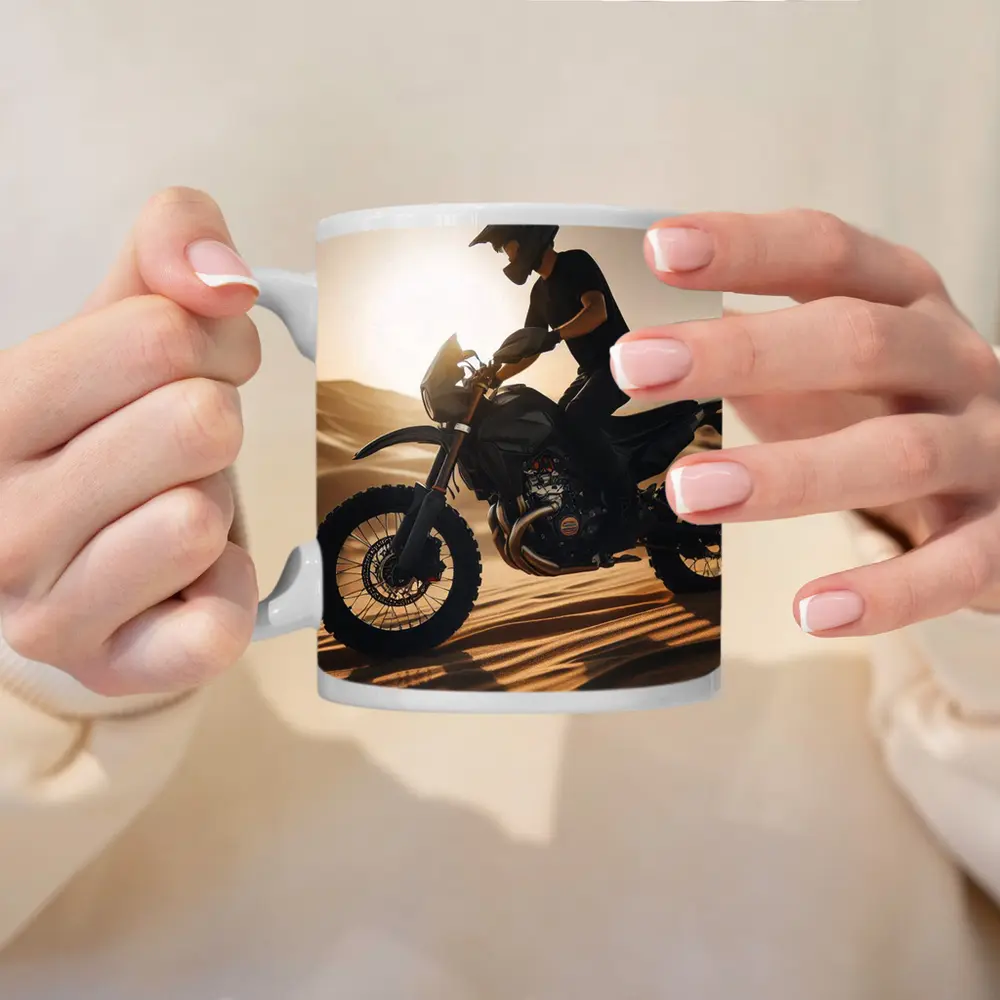 Dirt Bike Rider on Desert Sand Dunes – Mugs