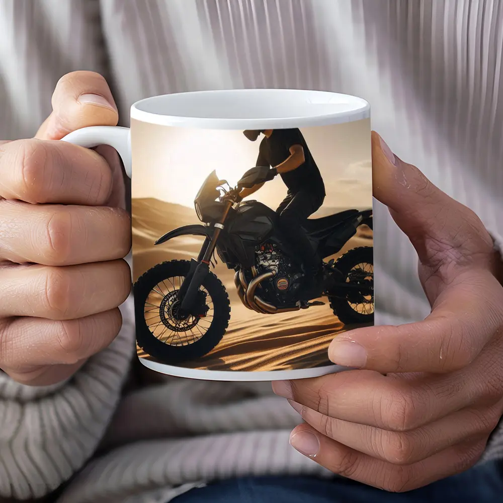 Dirt Bike Rider on Desert Sand Dunes – Mugs