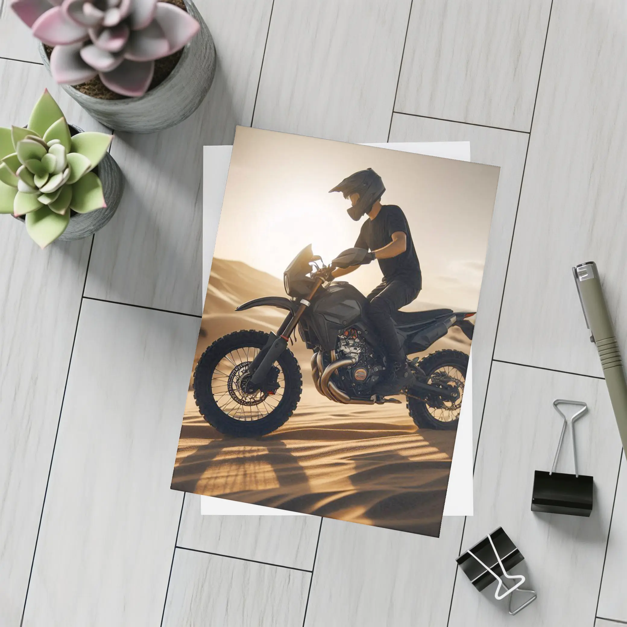Dirt Bike Rider on Desert Sand Dunes – Postcards