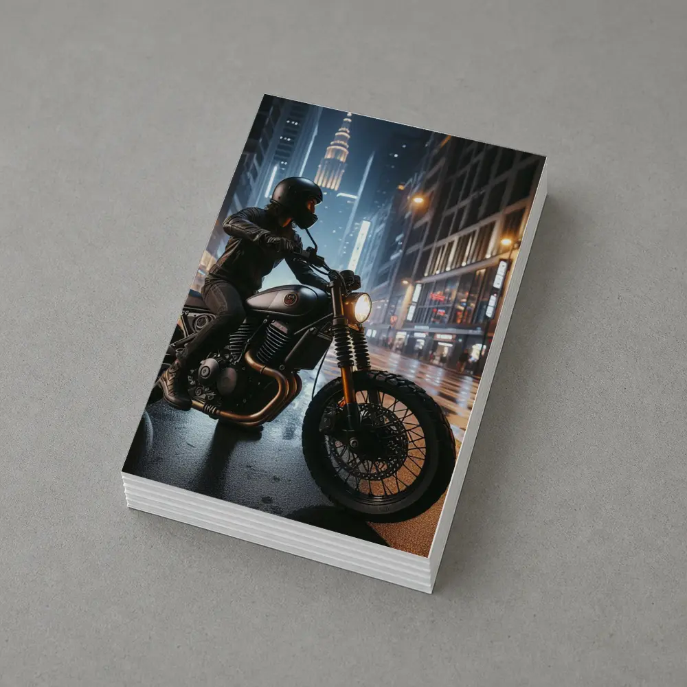 Scrambler Motorcycle Rider Rainy City Night – Postcards
