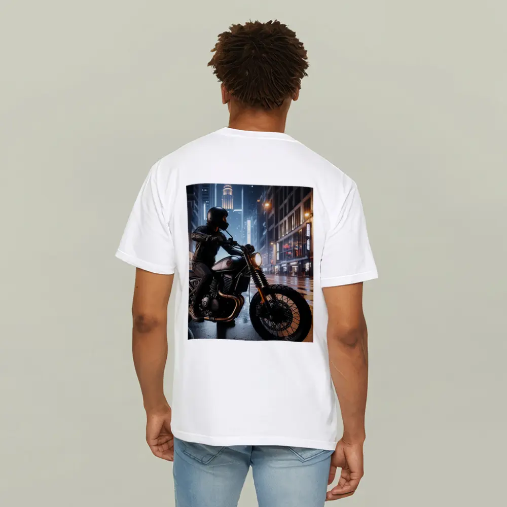 Scrambler Motorcycle Rider Rainy City Night – T-Shirts