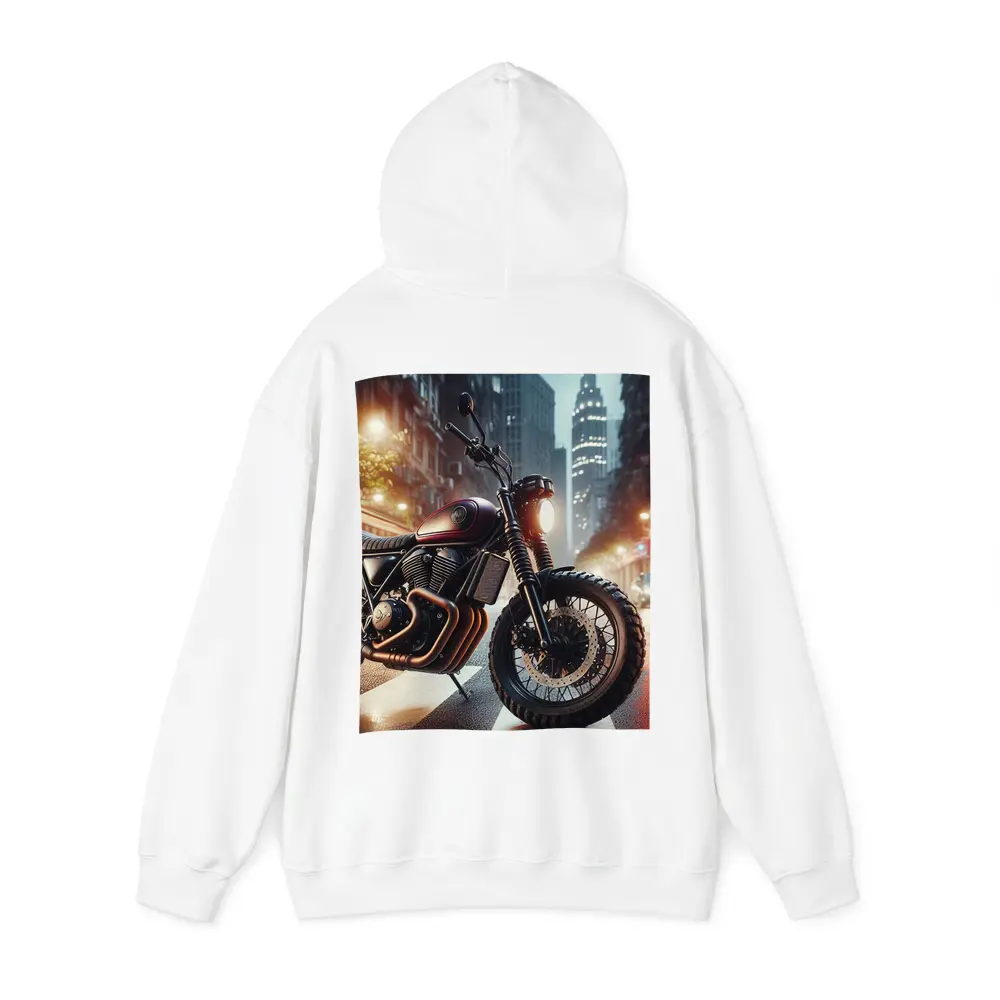Scrambler Motorcycle Parked Rainy City Street – Hoodies