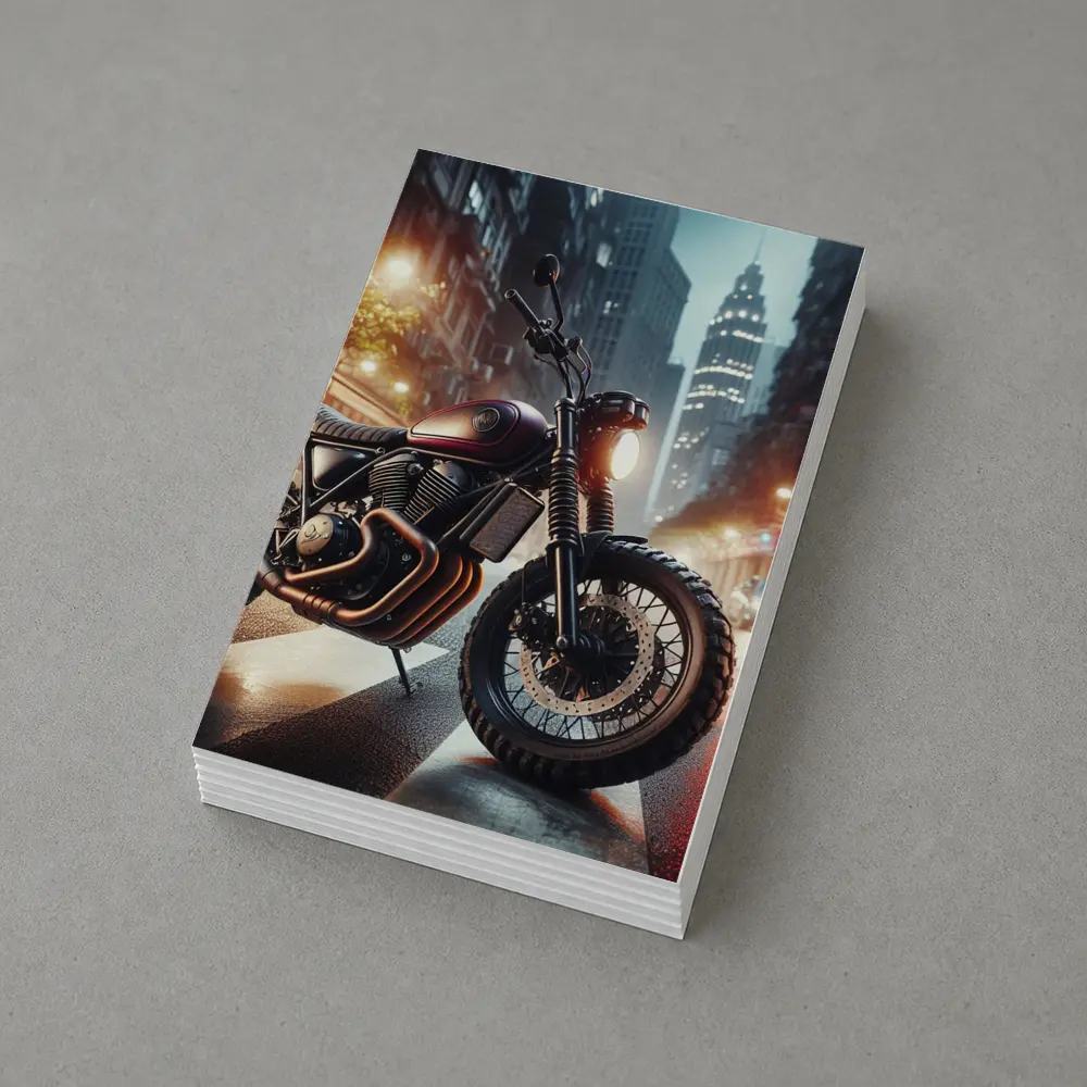 Scrambler Motorcycle Parked Rainy City Street – Postcards