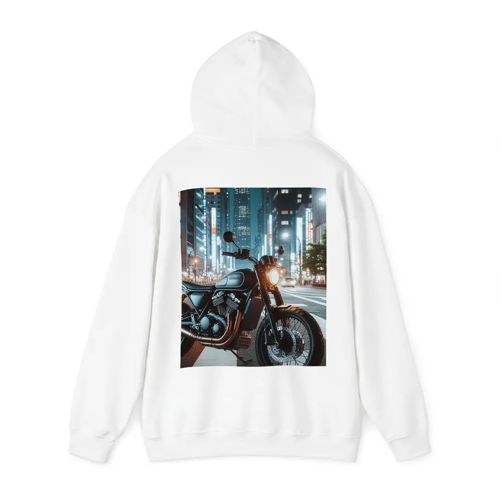 Scrambler Motorcycle Parked City Night Street – Hoodies