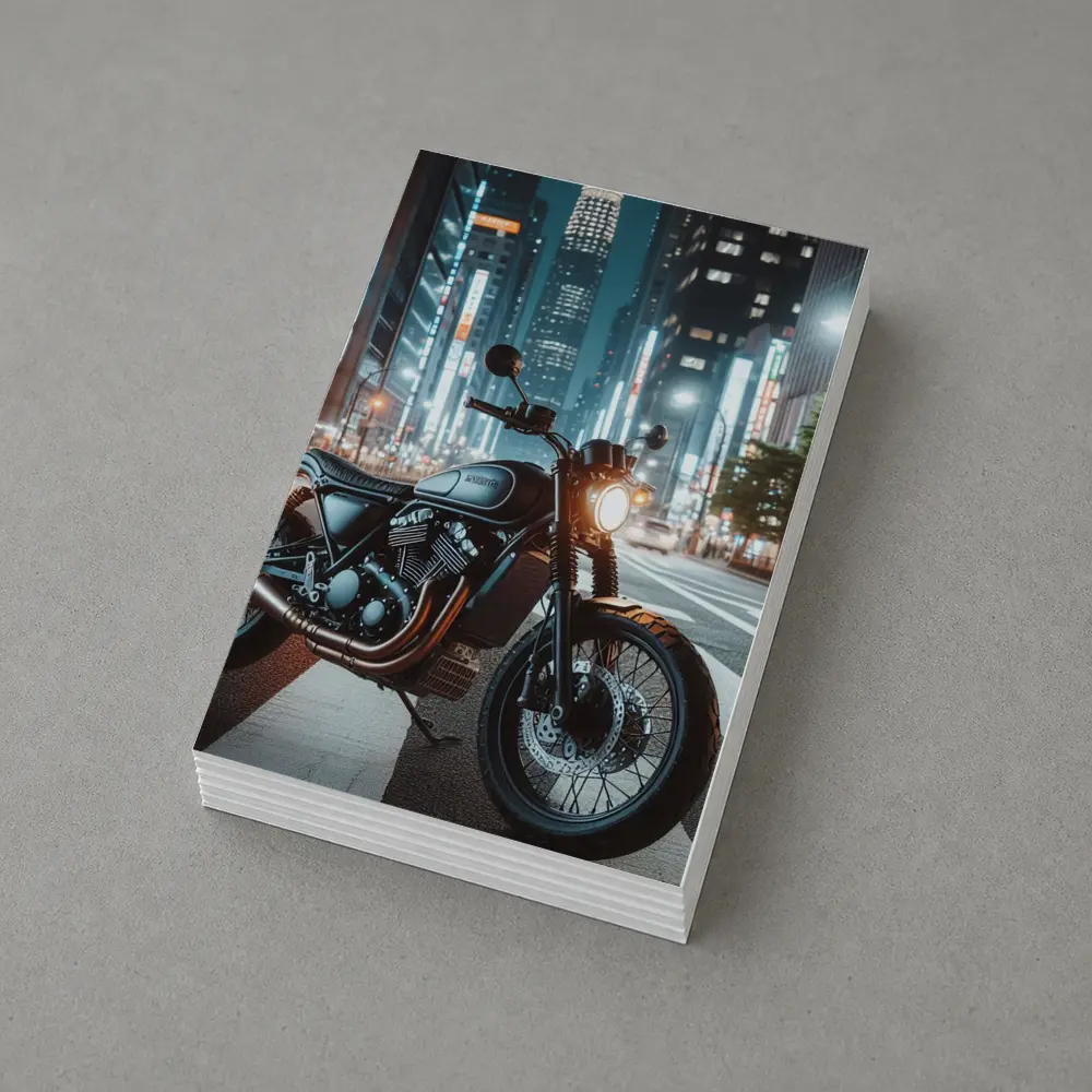 Scrambler Motorcycle Parked City Night Street – Postcards