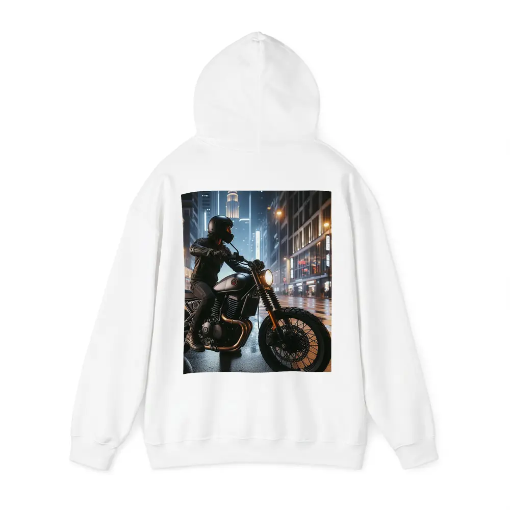 Scrambler Motorcycle Rider Rainy City Night – Hoodies