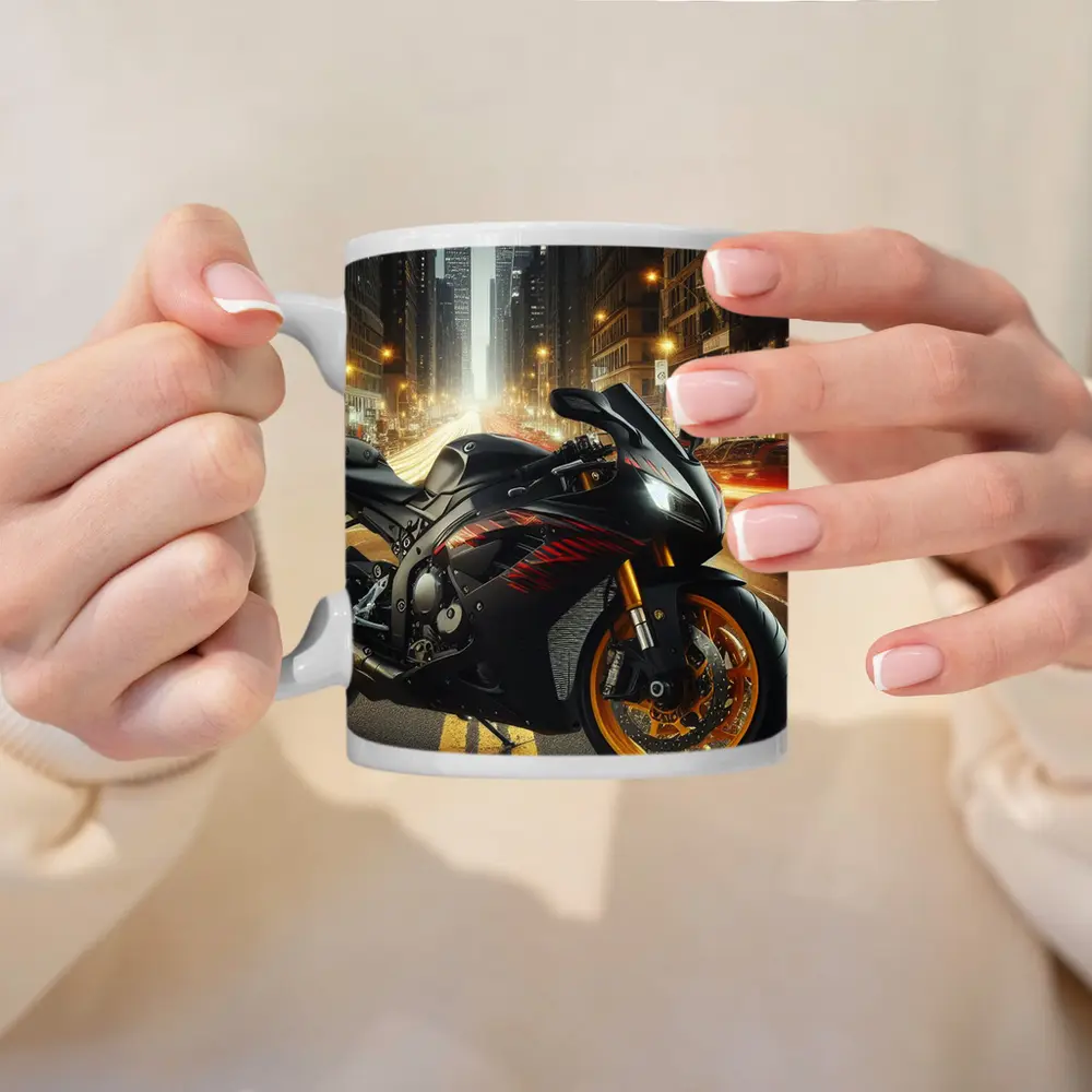 Black Sport Bike City Night Street – Mugs