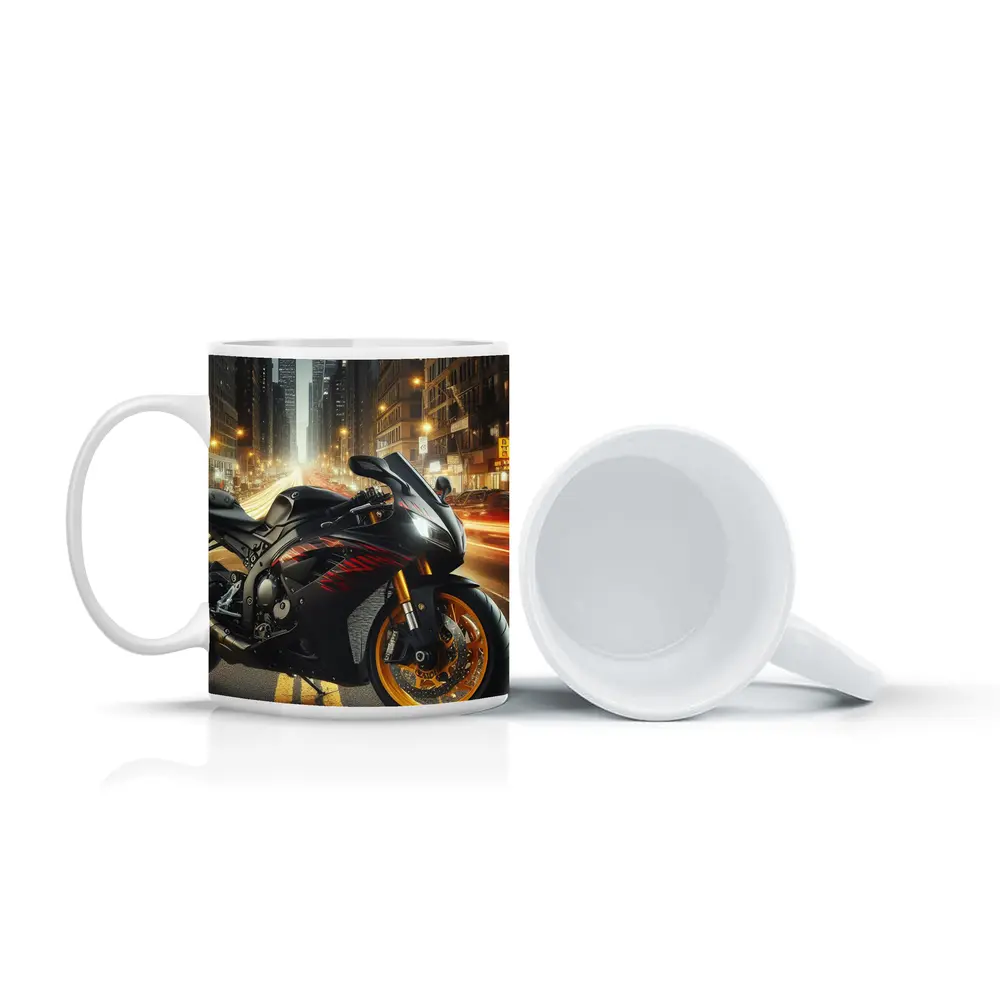 Black Sport Bike City Night Street – Mugs