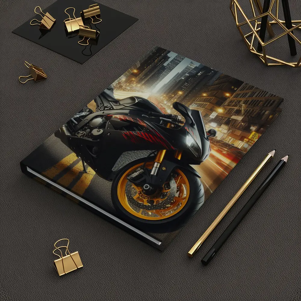 Black Sport Bike City Night Street – Notebooks
