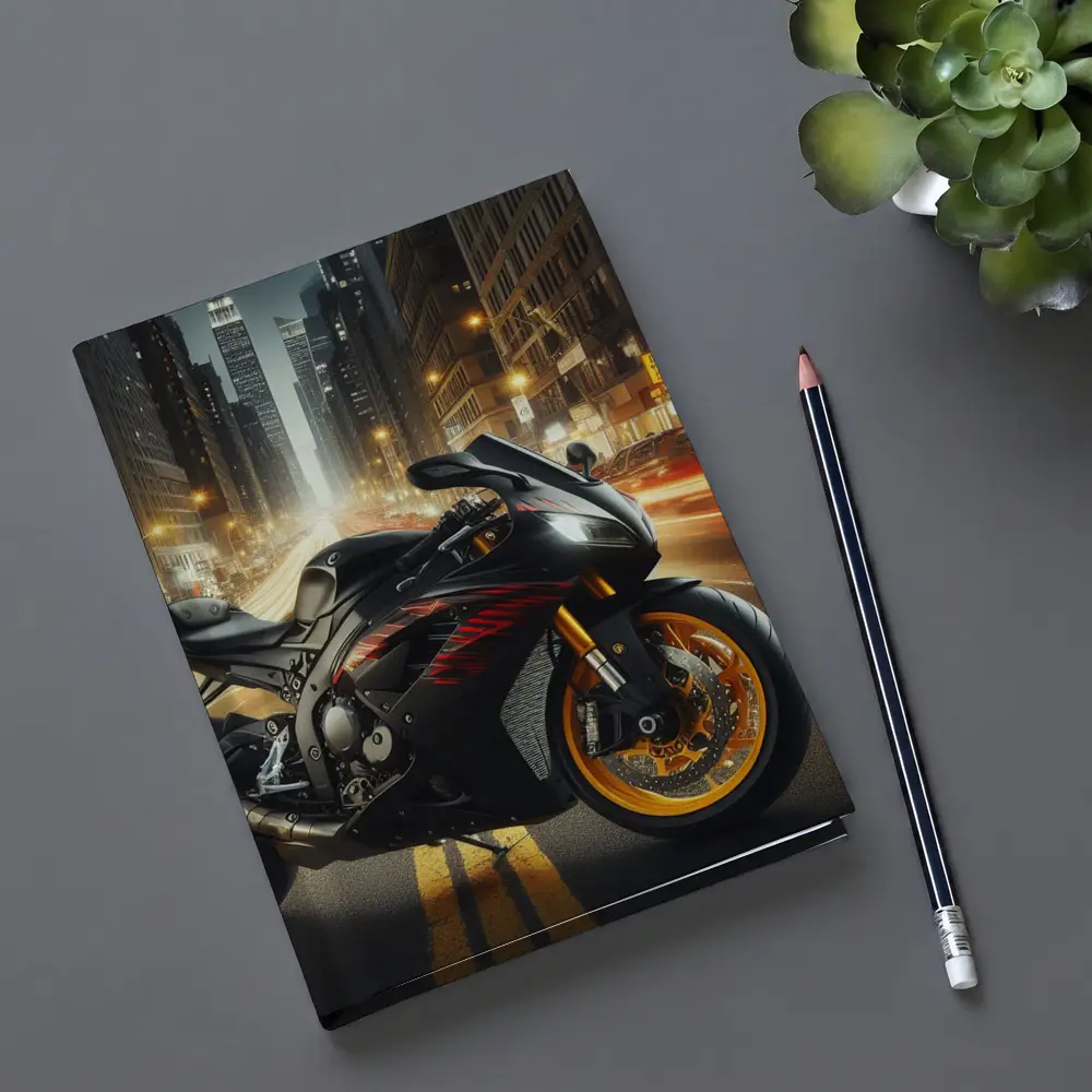 Black Sport Bike City Night Street – Notebooks
