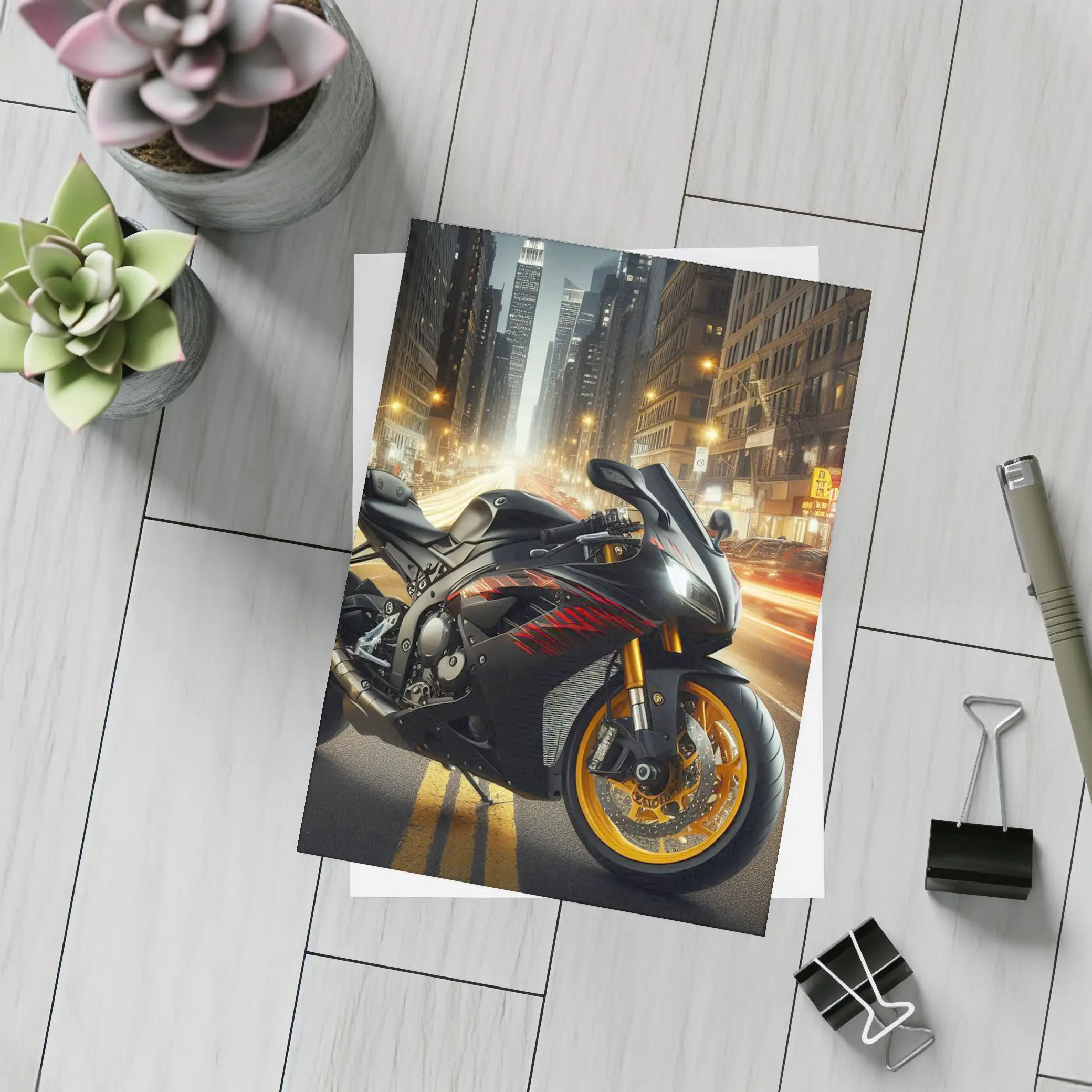 Black Sport Bike City Night Street – Postcards