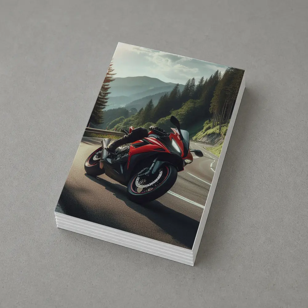 Red Sport Bike on Mountain Road – Postcards