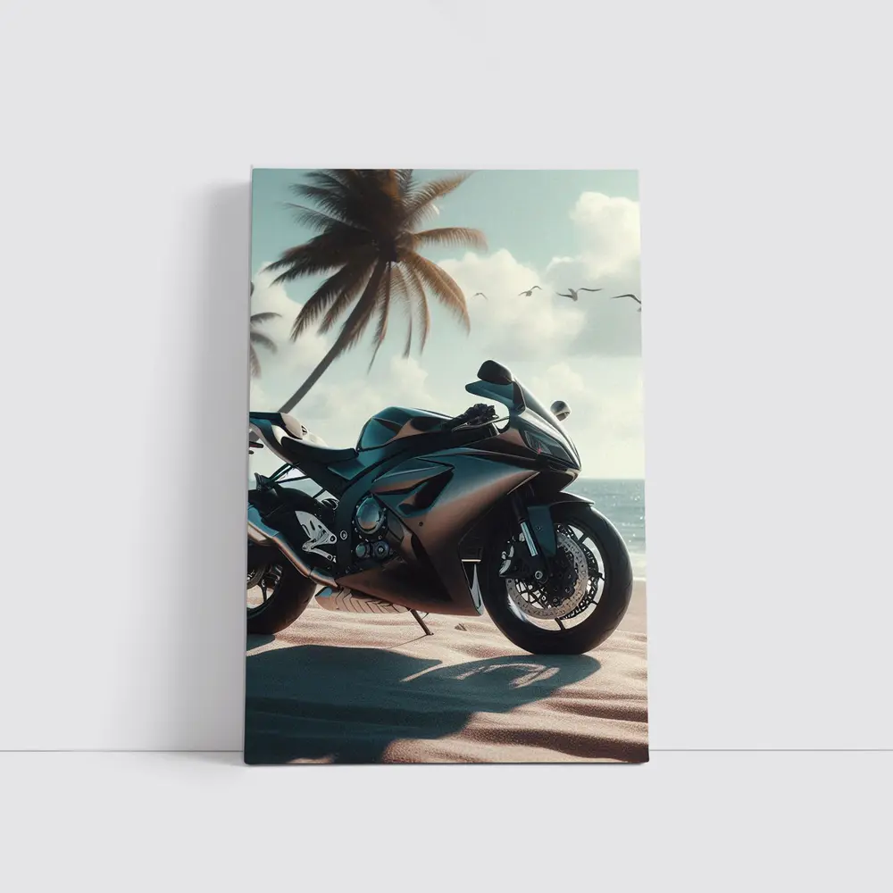 Sport Bike Superbike Parked on Tropical Beach – Wall Art