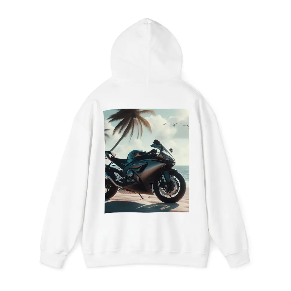 Sport Bike Superbike Parked on Tropical Beach – Hoodies