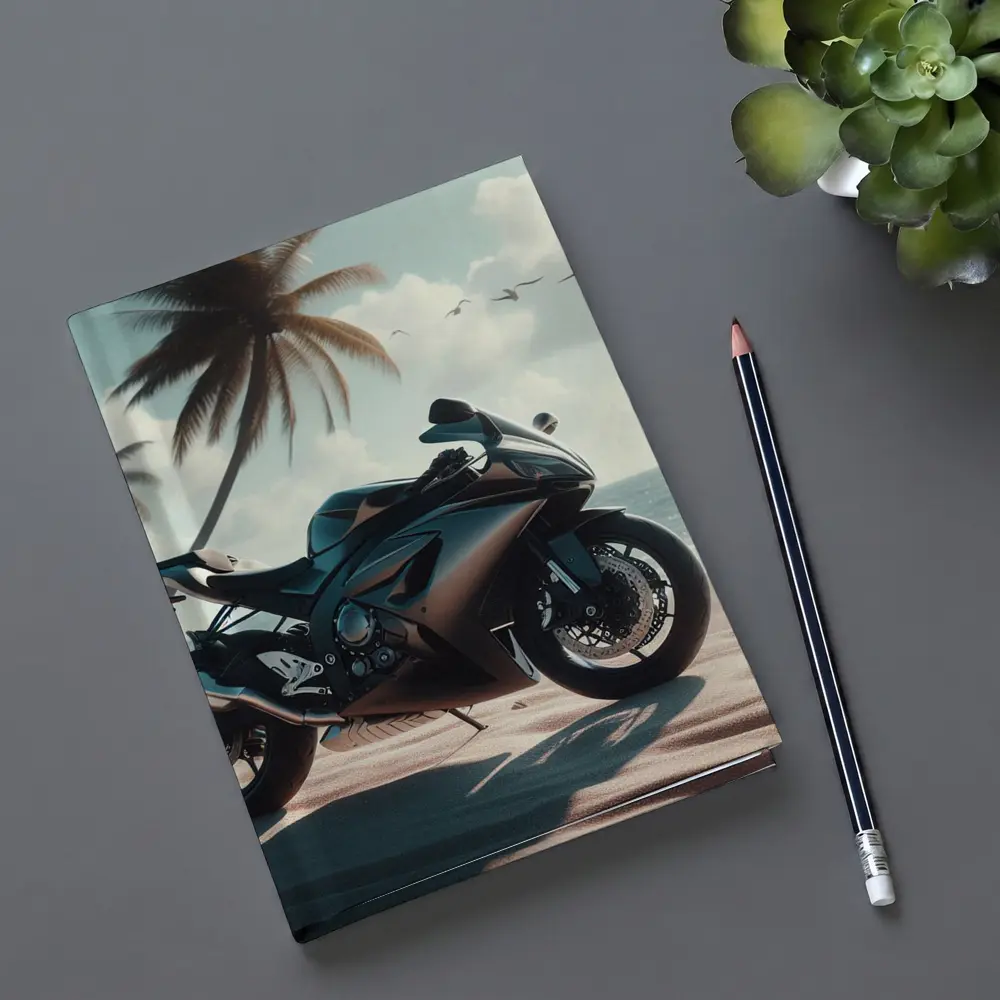Sport Bike Superbike Parked on Tropical Beach – Notebooks