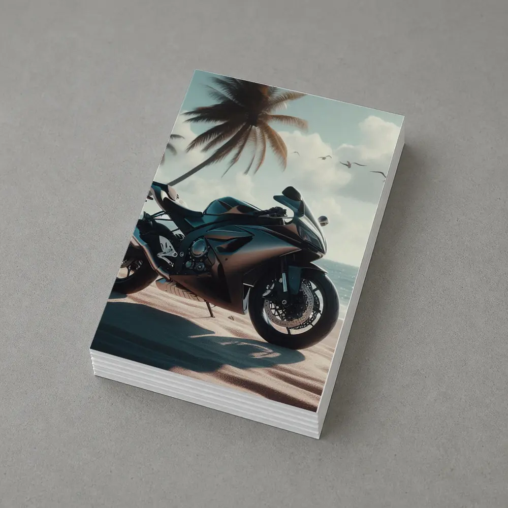 Sport Bike Superbike Parked on Tropical Beach – Postcards