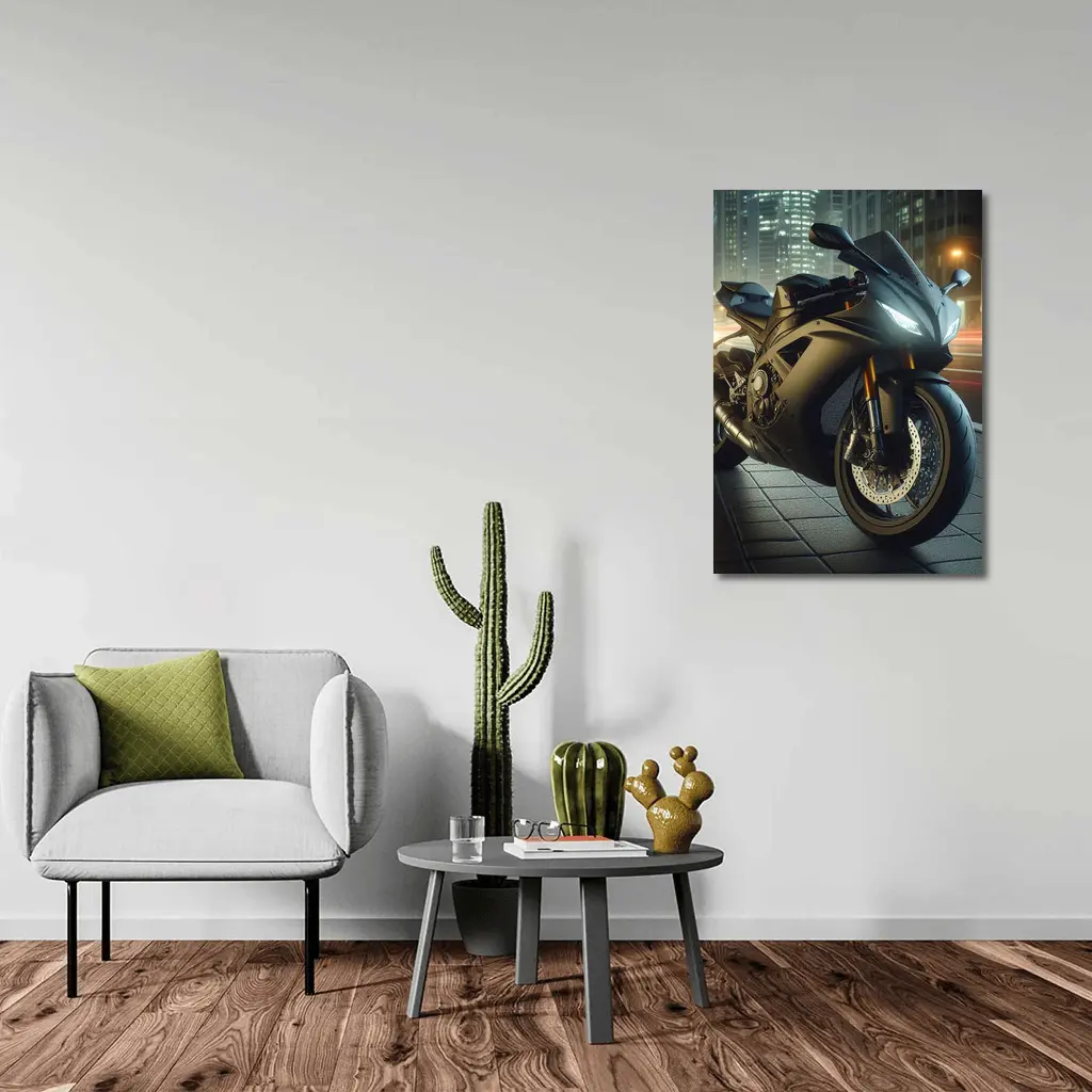 Black Sport Bike City Night Street – Wall Art