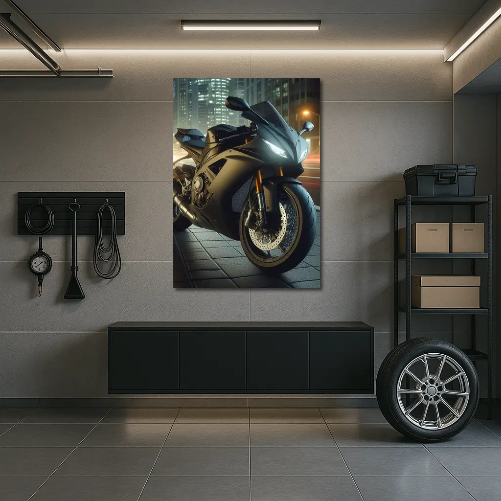 Black Sport Bike City Night Street – Wall Art