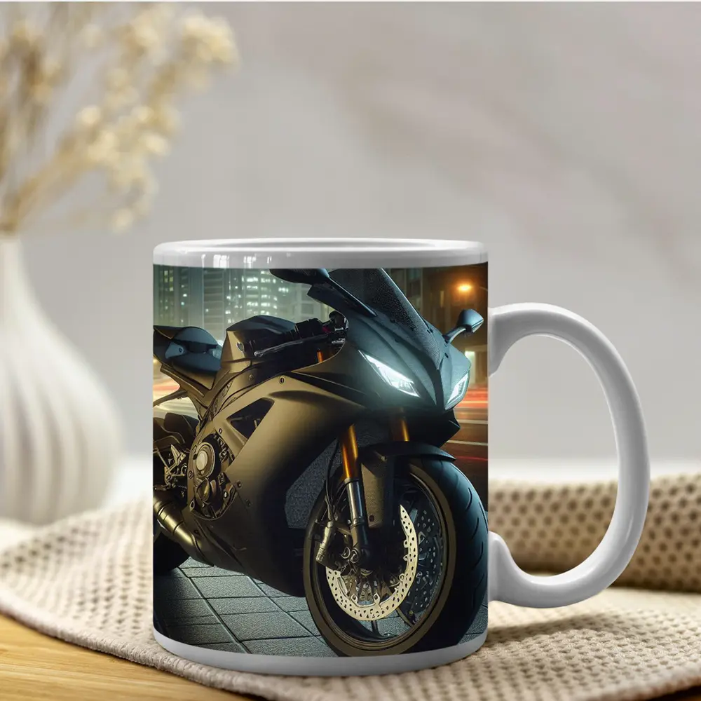 Black Sport Bike City Night Street – Mugs