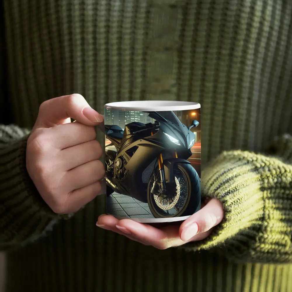 Black Sport Bike City Night Street – Mugs