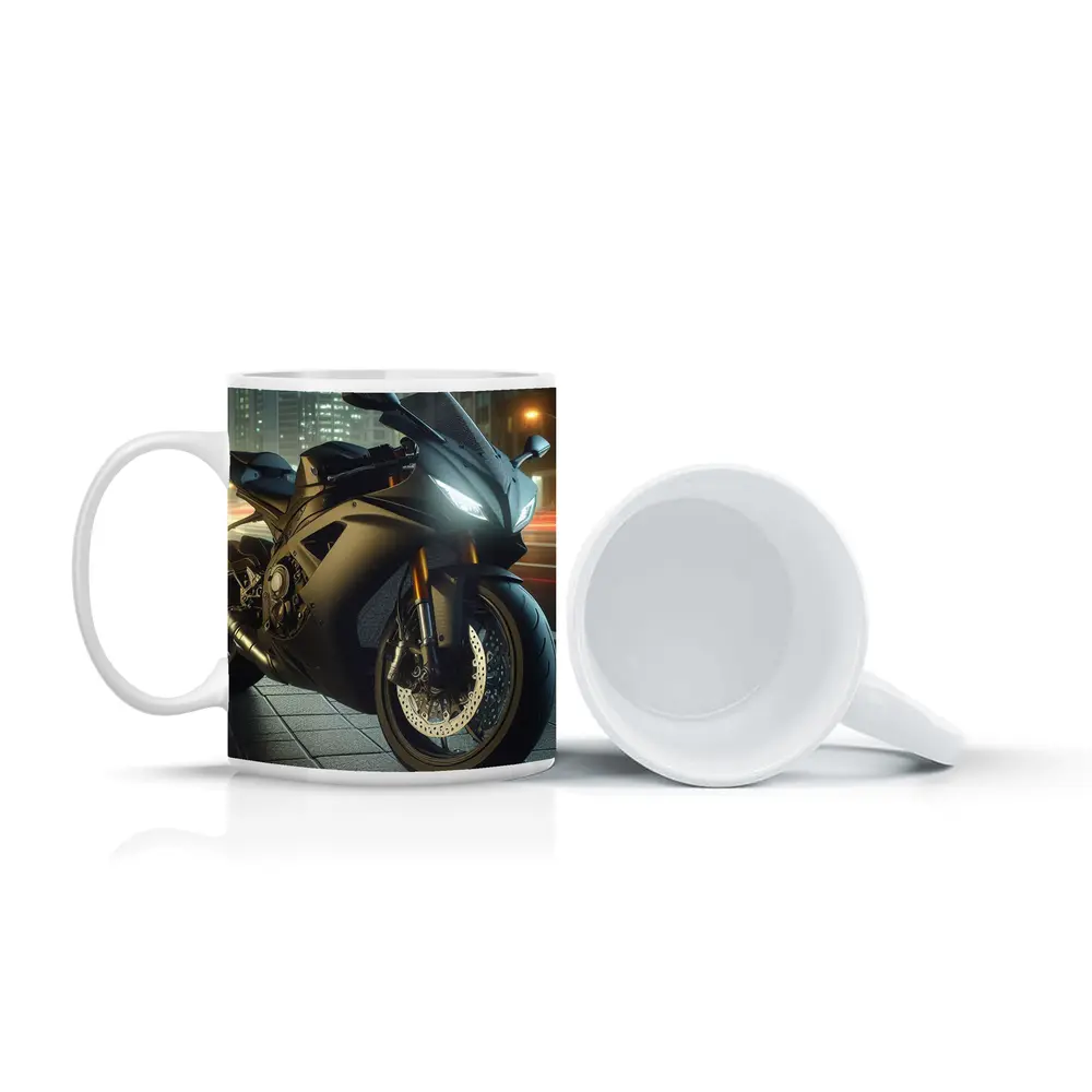 Black Sport Bike City Night Street – Mugs