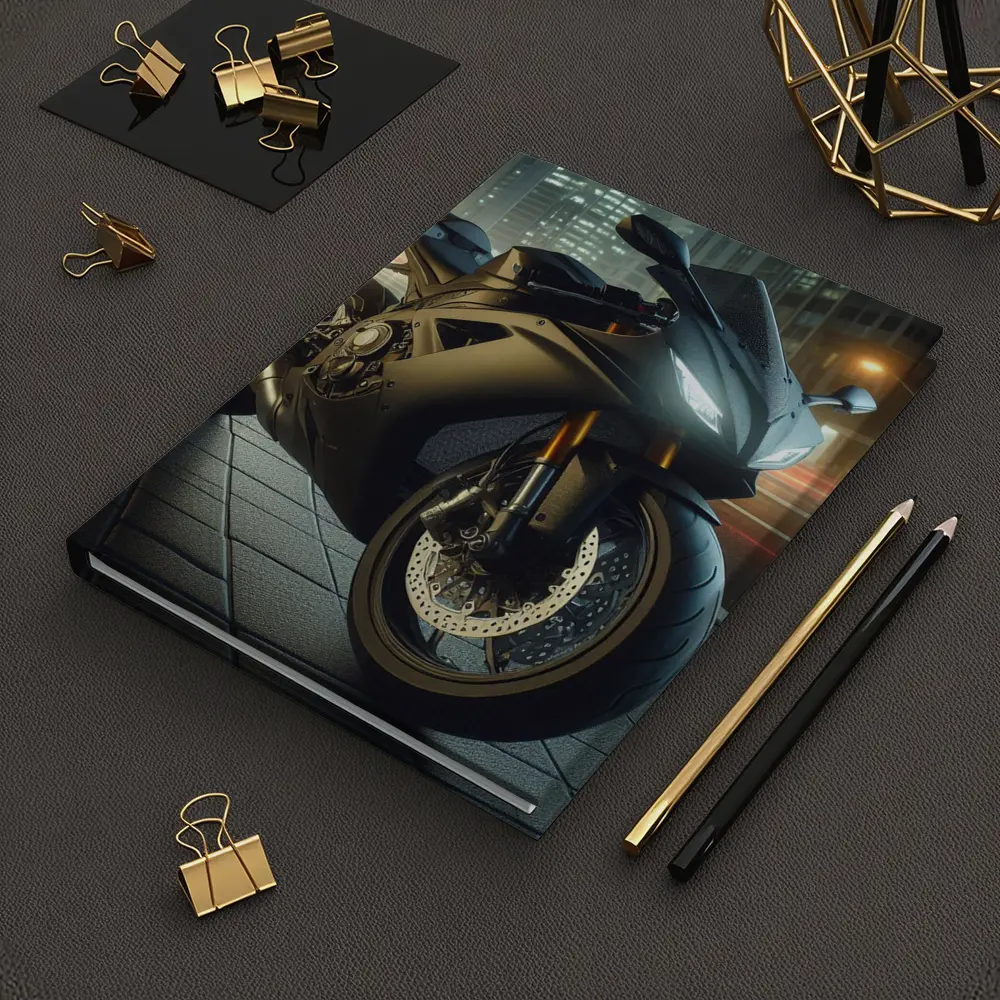 Black Sport Bike City Night Street – Notebooks