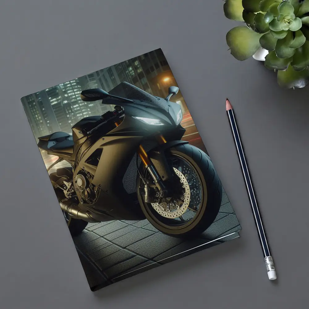 Black Sport Bike City Night Street – Notebooks