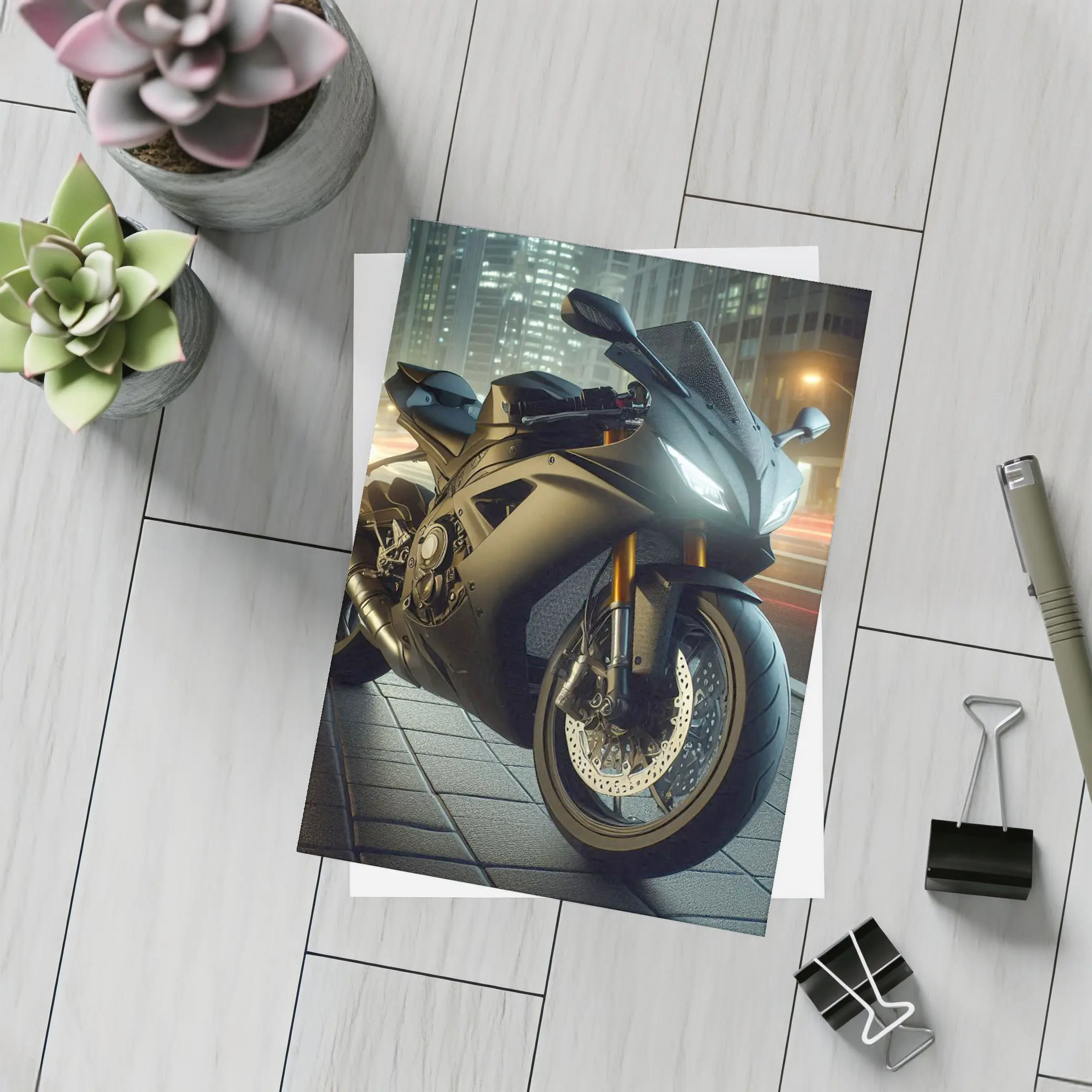 Black Sport Bike City Night Street – Postcards
