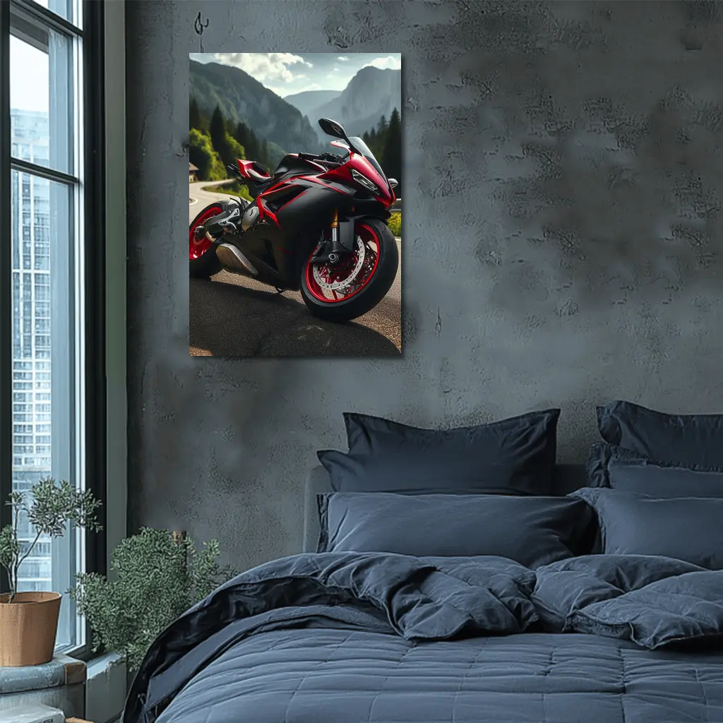 Red Black Sport Bike Mountain Road – Wall Art