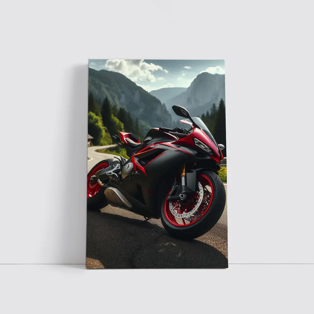 Red Black Sport Bike Mountain Road – Wall Art