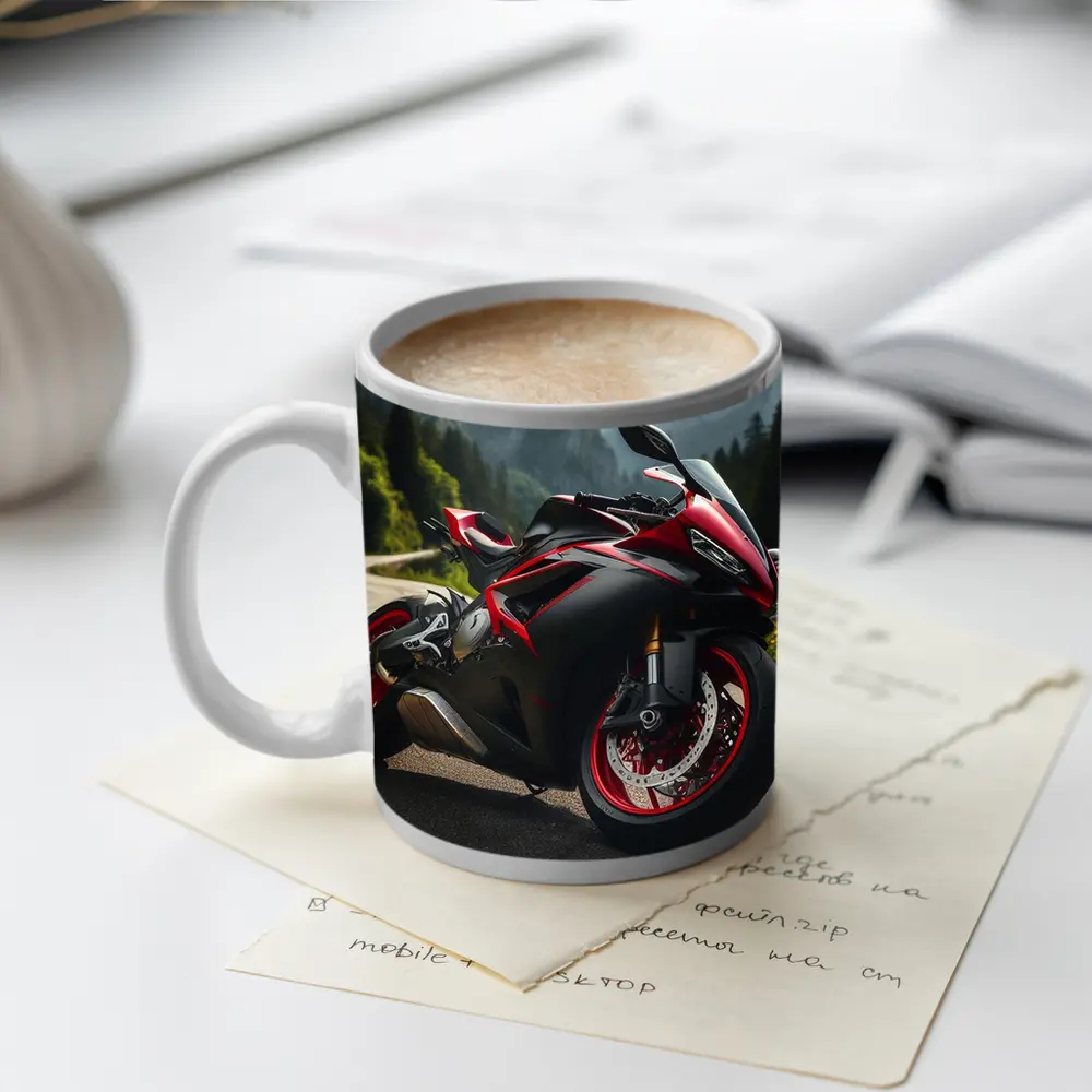 Red Black Sport Bike Mountain Road – Mugs