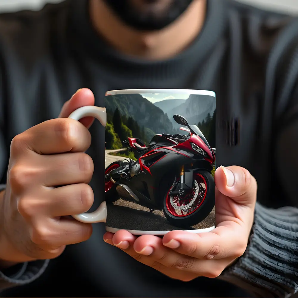 Red Black Sport Bike Mountain Road – Mugs