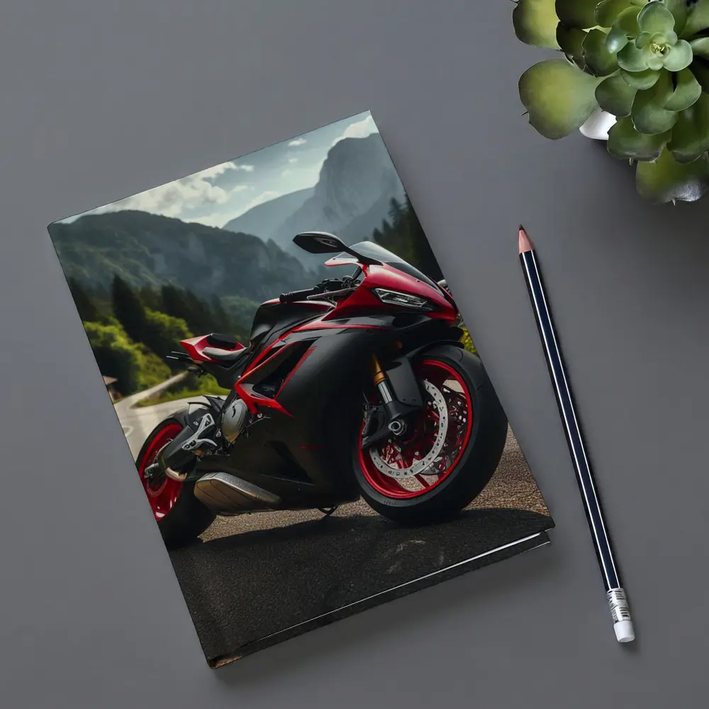 Red Black Sport Bike Mountain Road – Notebooks