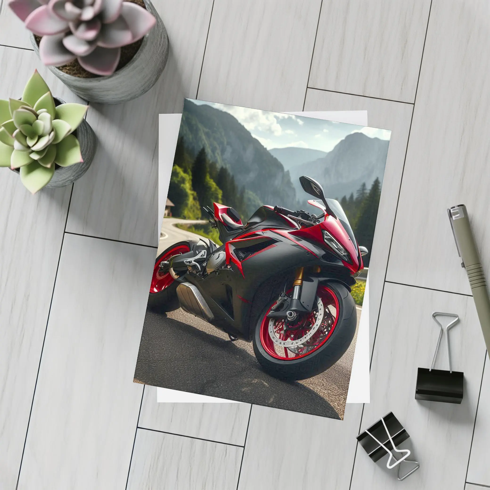 Red Black Sport Bike Mountain Road – Postcards