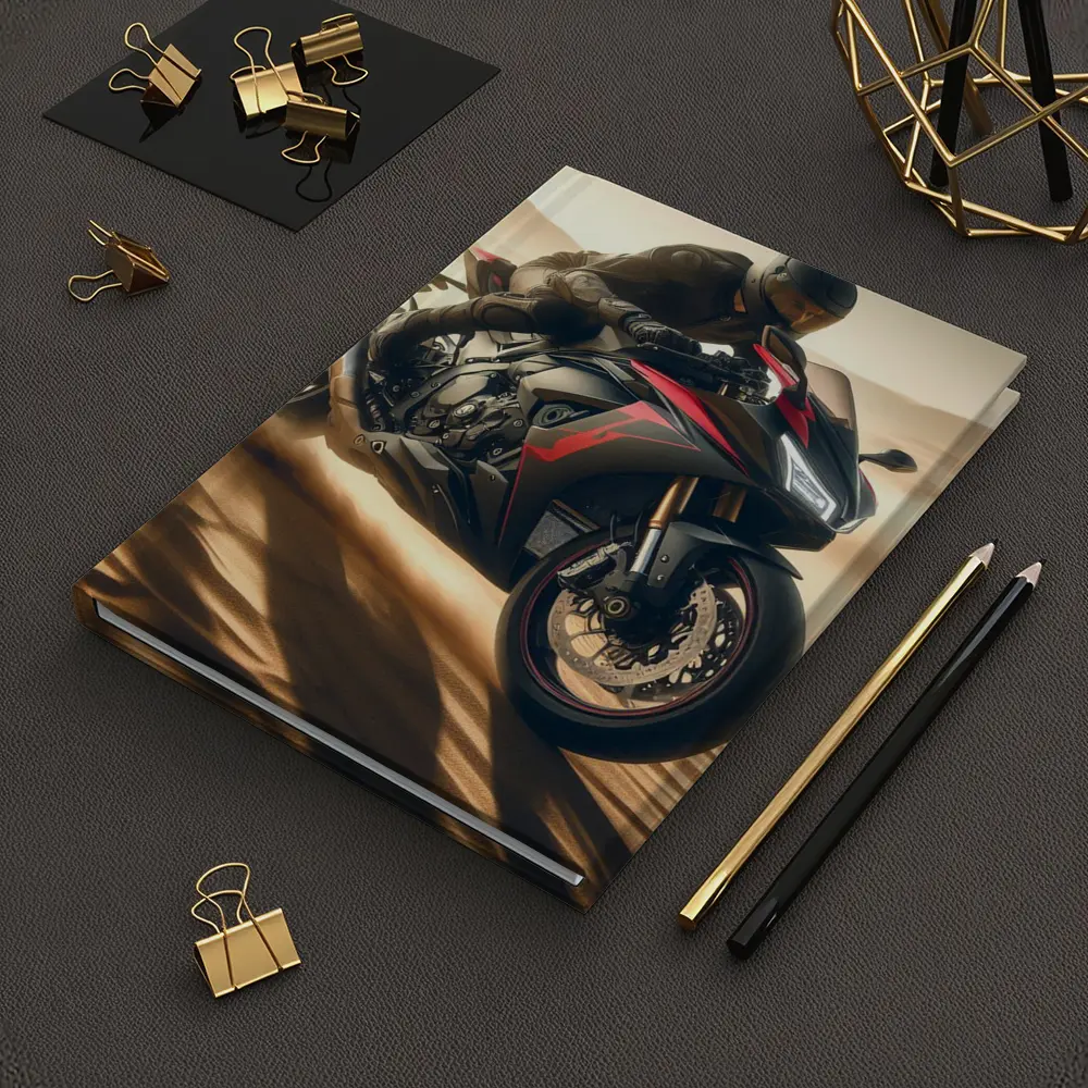 Sport Bike Rider Racing Through Desert Dunes – Notebooks