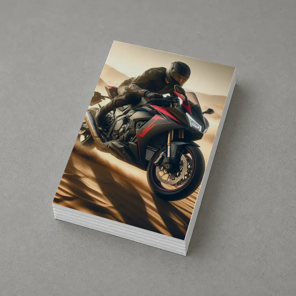 Sport Bike Rider Racing Through Desert Dunes – Postcards