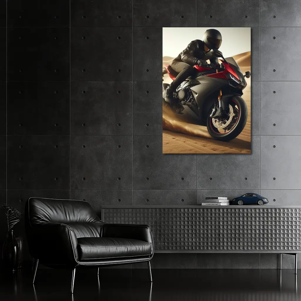 Red Black Sport Bike Rider Desert Dunes – Wall Art