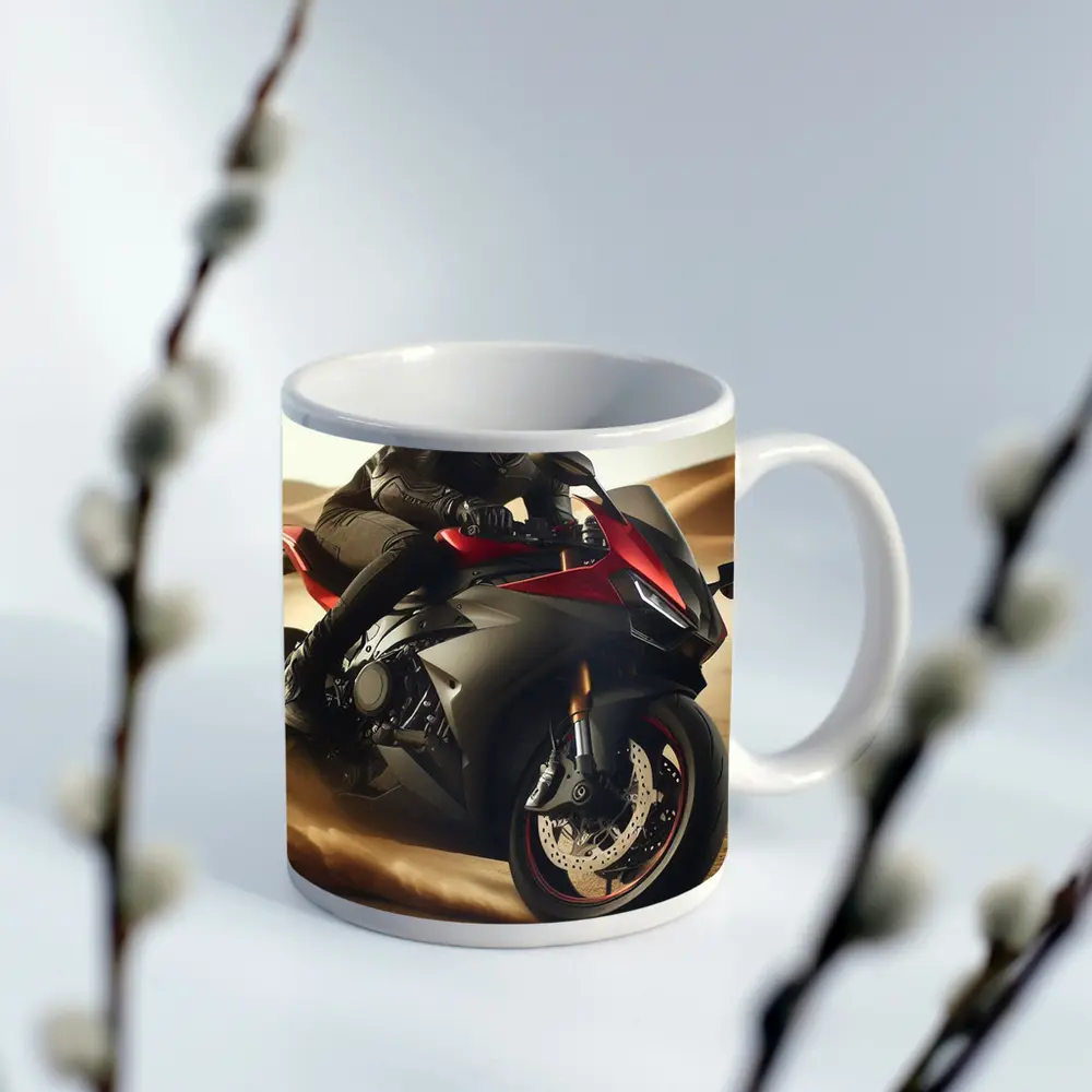 Red Black Sport Bike Rider Desert Dunes – Mugs