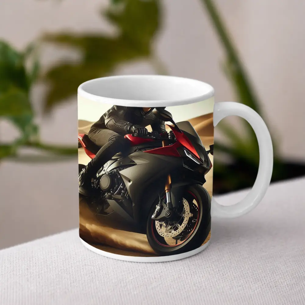 Red Black Sport Bike Rider Desert Dunes – Mugs