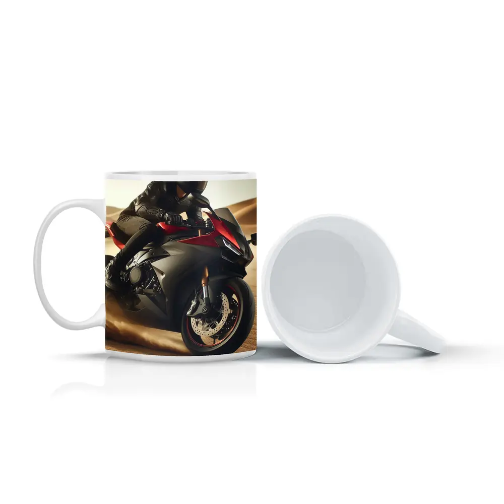 Red Black Sport Bike Rider Desert Dunes – Mugs