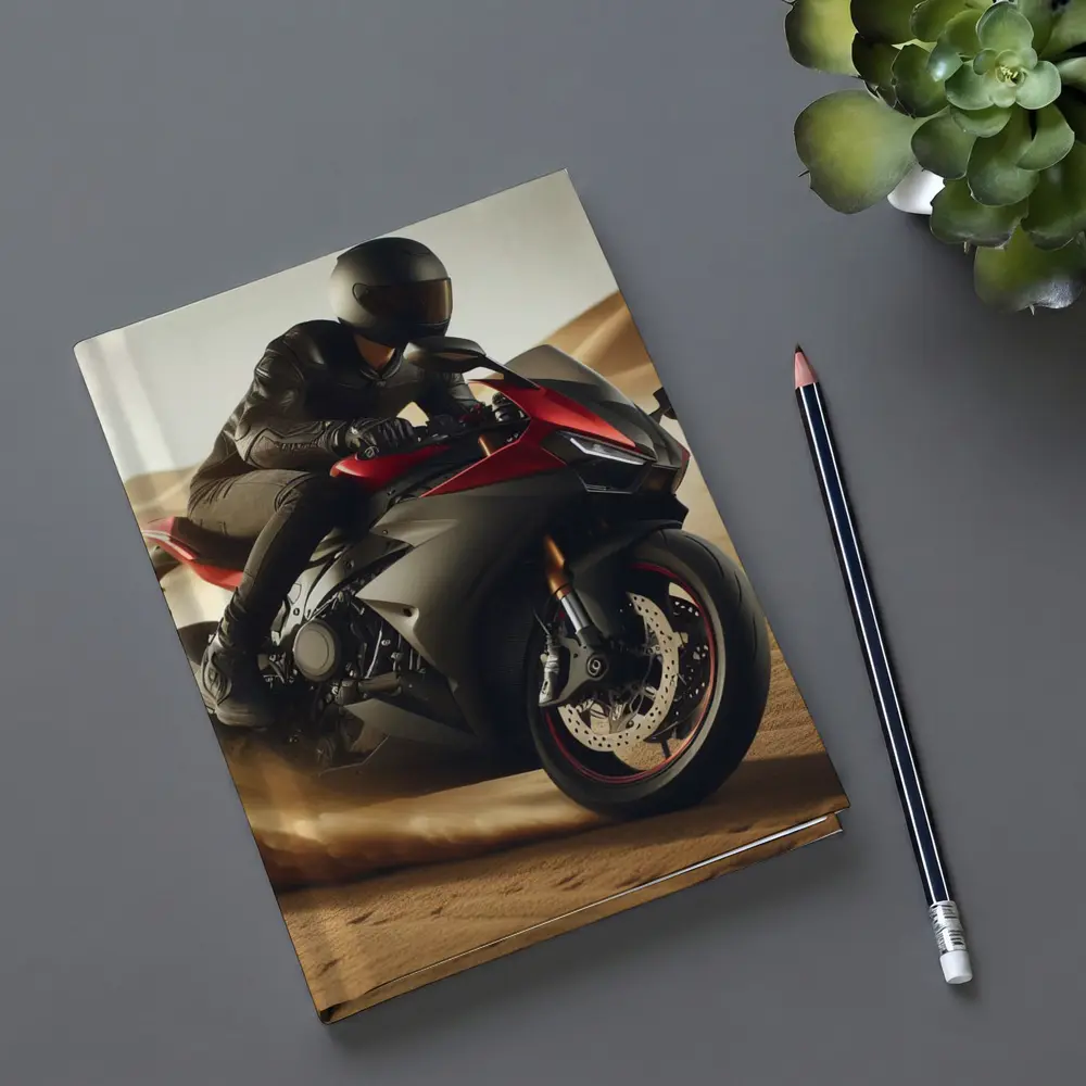 Red Black Sport Bike Rider Desert Dunes – Notebooks