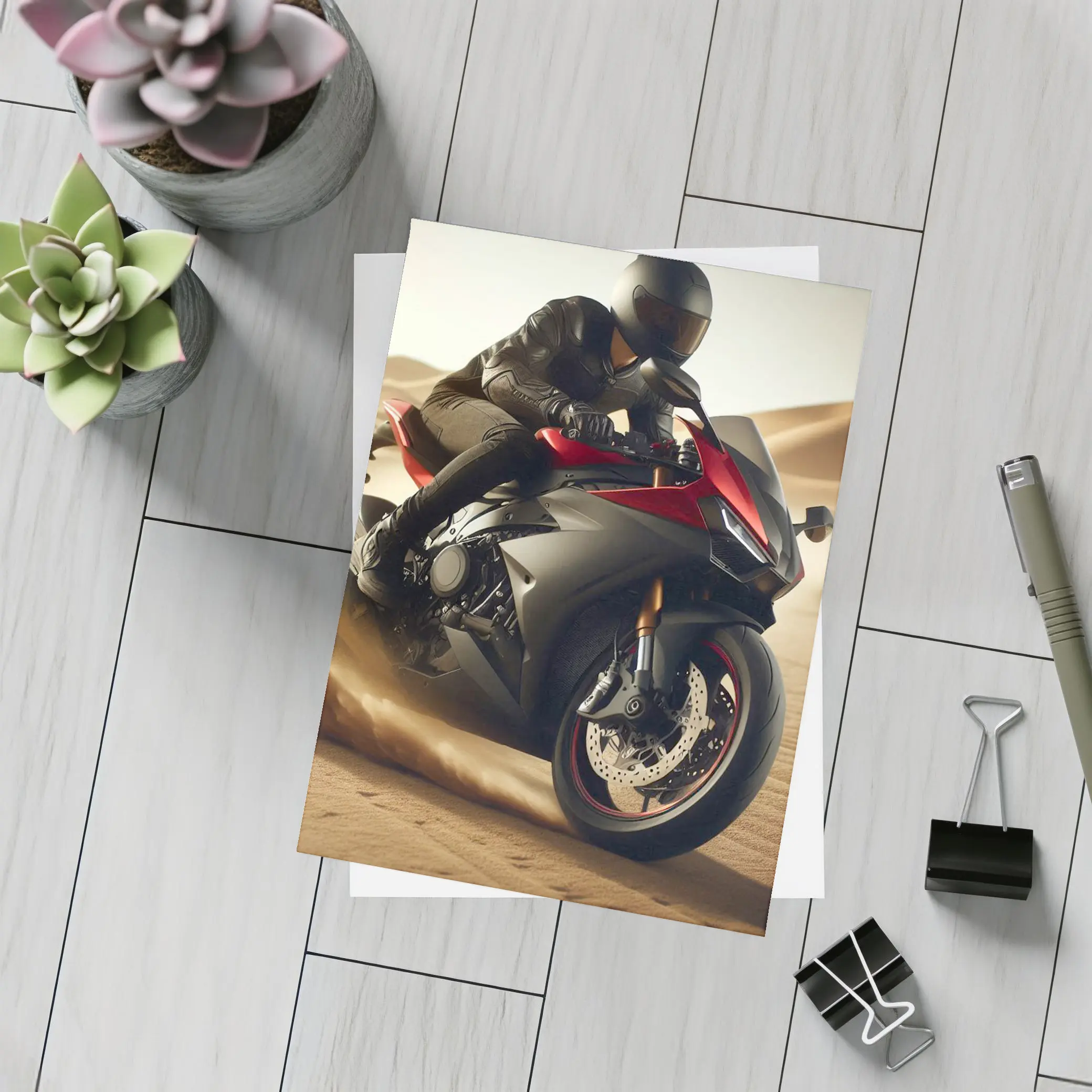 Red Black Sport Bike Rider Desert Dunes – Postcards