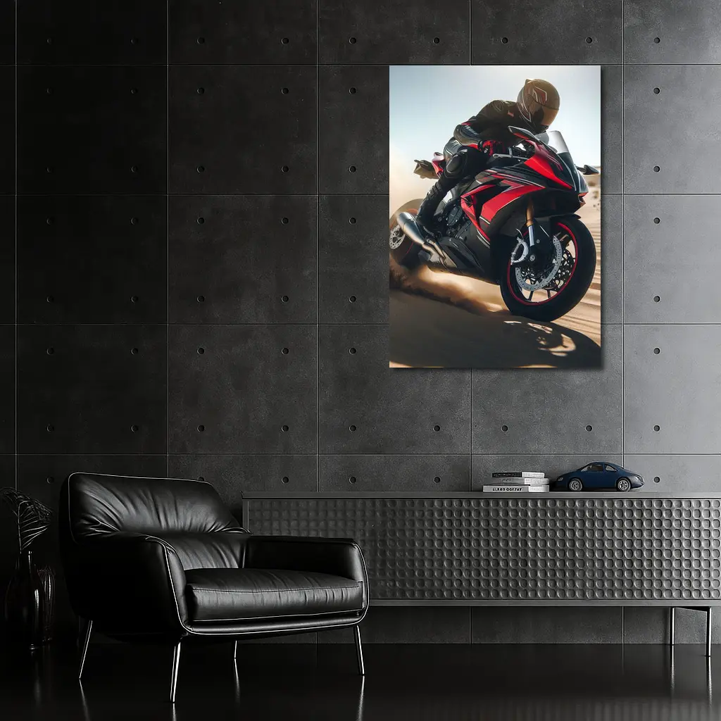 Red Sport Bike Rider Desert Sand Dunes – Wall Art